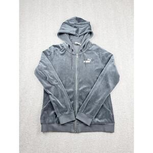 Puma Essentials+‎ Velour Full Zip Hoodie Jacket XL Gray Charcoal